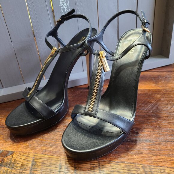 NWB MICHAEL KORS BERKLEY LEATHER PLATFORM STILETTO BLACK SANDAL $145 SIZE 10 - Picture 3 of 7